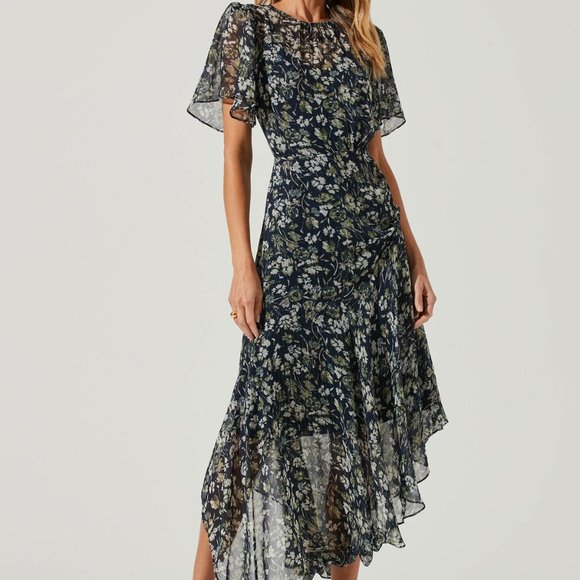 Astr | Dresses | Astr Flutter Sleeve Asymmetrical Floral Maxi Dress |  Poshmark